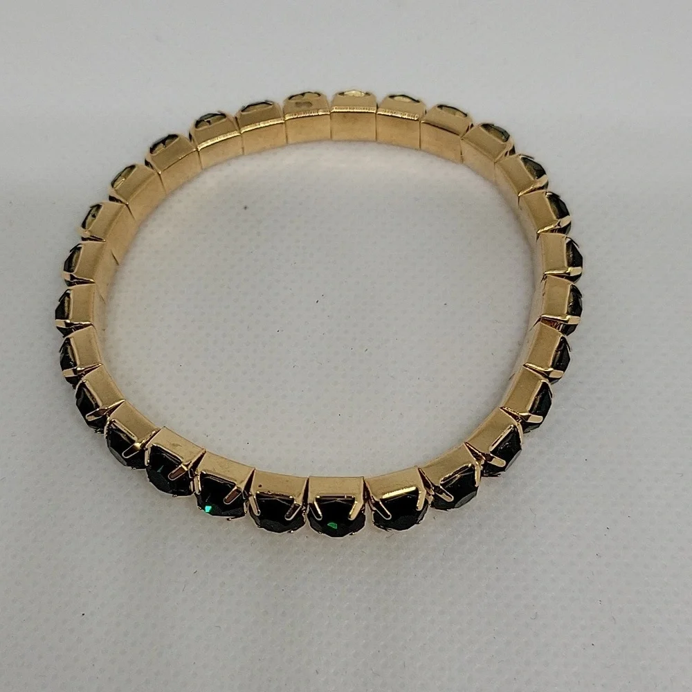 Gold Tone Emerald Green Stretch Bracelet